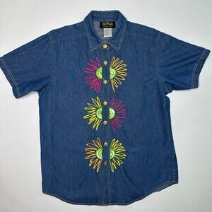 Bob Mackie Wearable Art Floral Embroidered Denim Shirt